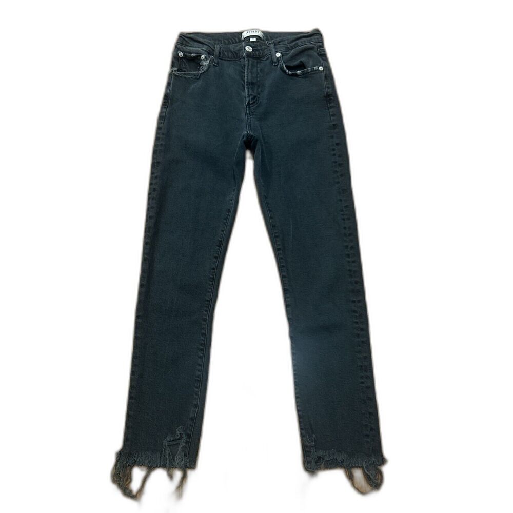 Agolde Jeans Womens 25 Toni Straight Leg Faded Black Denim Distressed Raw Hem